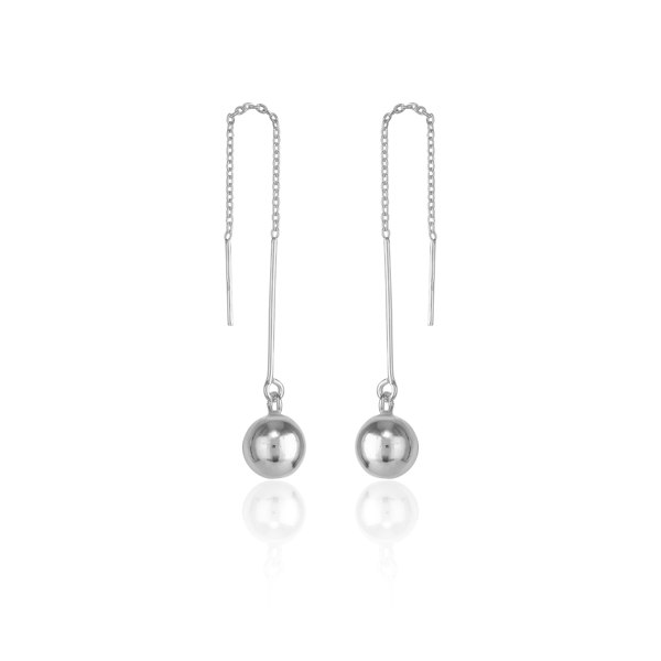 Spero London Bead Sphere Chained Sterling Silver Ball Drop Earrings