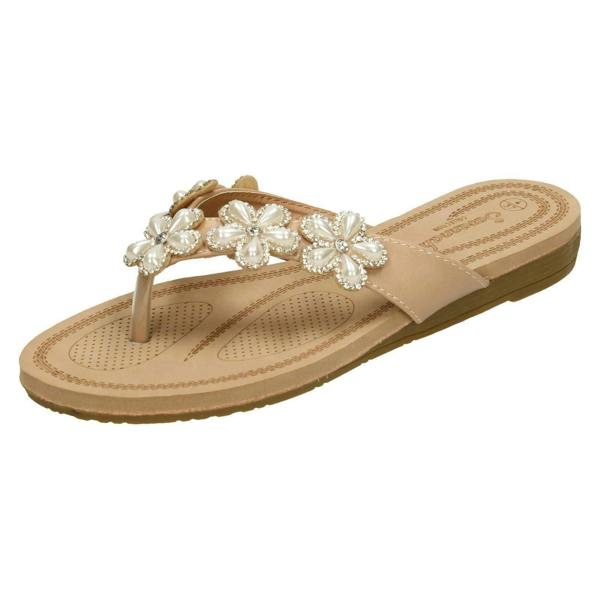 Savannah Ladies Savannah Jewelled Flower Trim Toepost Sandals