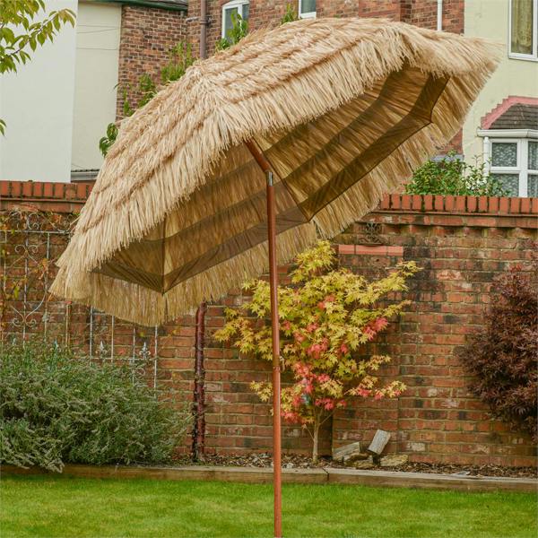 Gardenwize Garden Parasol – Straw Beach Umbrella with Tilt & Wooden Pole