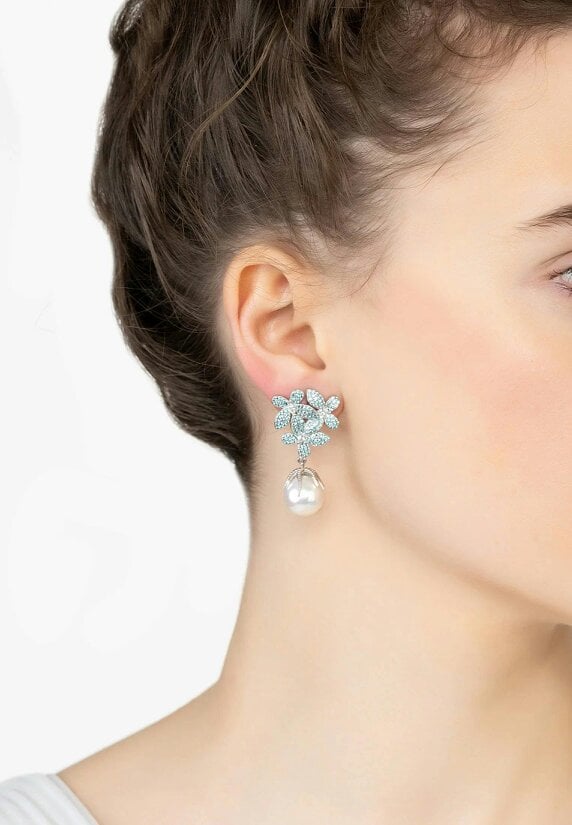 Latelita Flowers Pearl Earrings Aqua Blue Silver