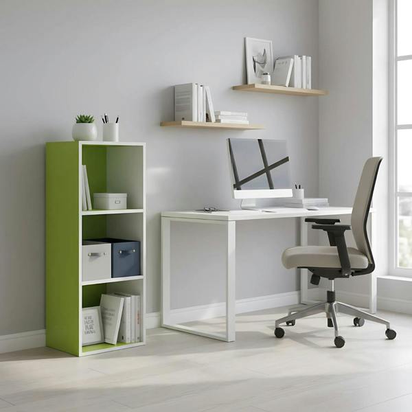 WALPLUS Pasir 3-Tier Open Shelf Bookcase, White/Green 11003WH/GR | Luxury Wall Decor for Living Room & Bedroom