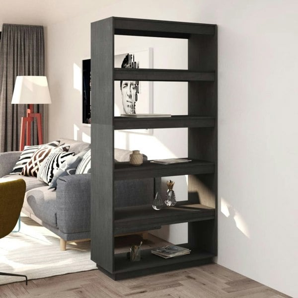 Berkfield Book Cabinet/Room Divider Grey 80x35x167 cm Solid Pinewood