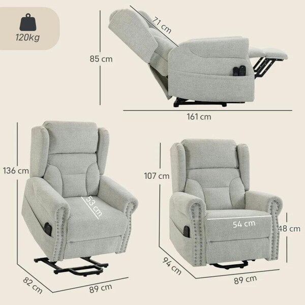 Riser Recliner Chair with Massage and Heat, Chenille Electric Power Lift Recliner Chair, Light Grey