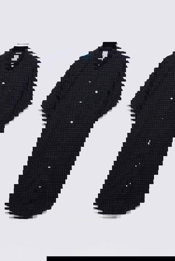 ENORSIA Black Printed Grandad Collar Short Sleeve Shirt