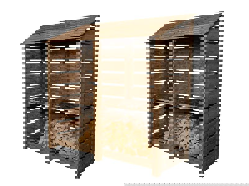 Arbor Garden Solutions Slatted Wooden Log Store with Shelf W-187cm, H-126cm or 180cm, D-88cm - Brown Finish