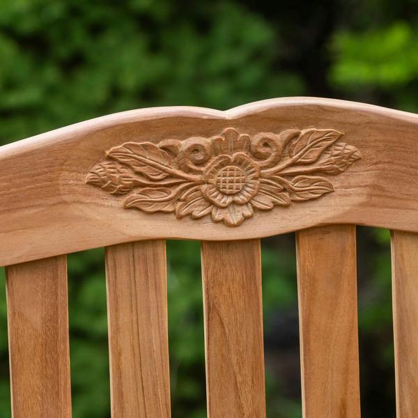 The Garden Marketplace Solid Teak 2 Seater Garden Bench with Flower & Leaf Carvings