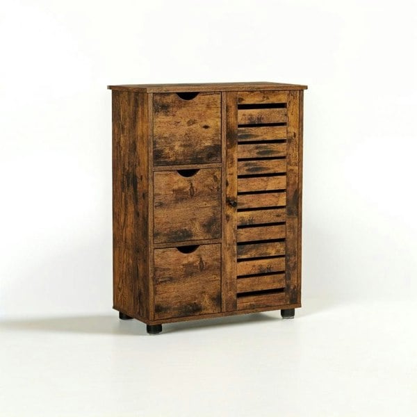 Modcraft Rustic Bathroom Floor Cabinet with 3 Drawers & Adjustable Shelves – Wooden Storage Unit for Bathroom