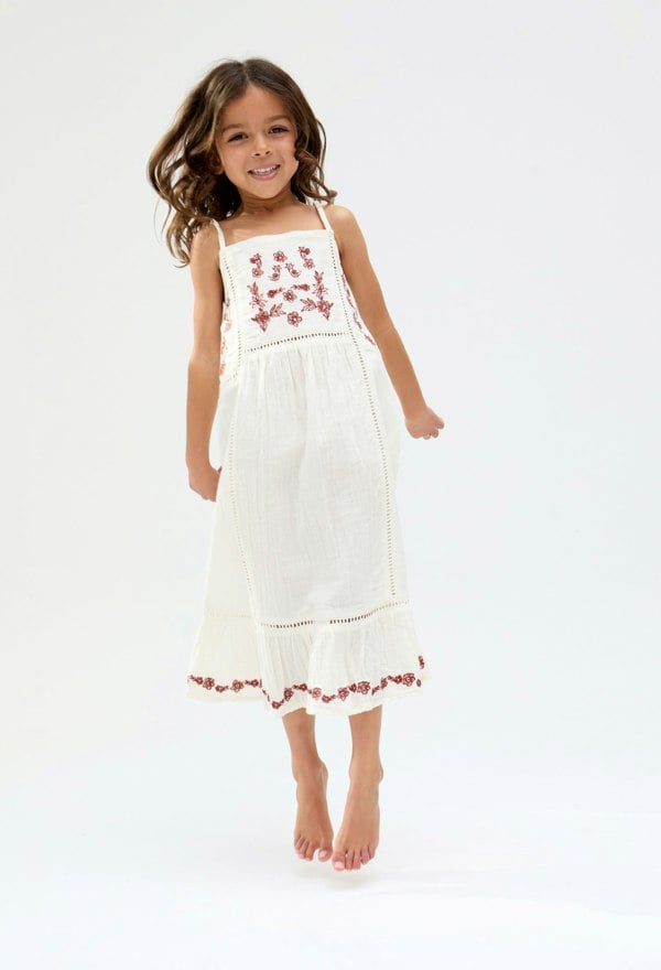 Kids Eina cotton Ladder Insert Embroidered Dress In white - image 3