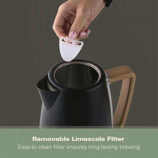 Hamilton Beach Scandi 1.7L Kettle - Matte Black with Wood Effect