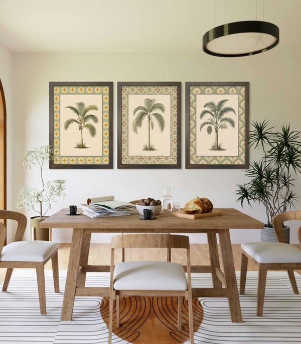 Exceptional Art Vintage Palms with Patterned Mount - Slim Coffee Brown Frame