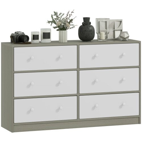 HOMCOM Chest of Drawers, Wide Dresser with 6 Grey Fabric Drawers & Steel Frame for Bedroom, Living Room, Hallway - Rustic Brown