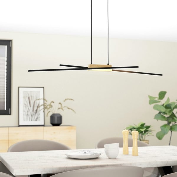 EGLO Panagria Modern Wood & Black Metal Pendant Light WBS