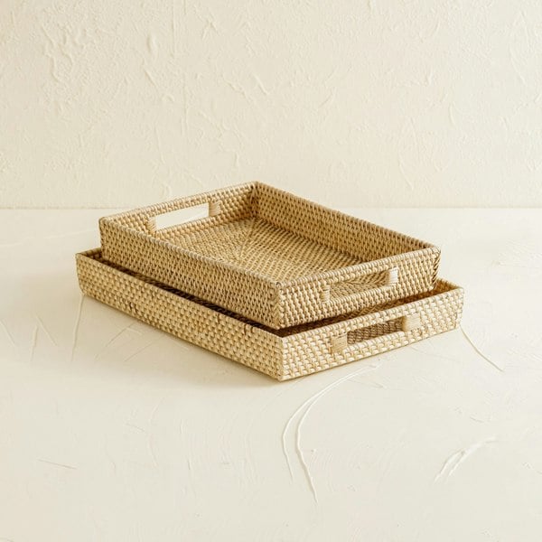 Coastal villa Homeware Rattan Rectangular Serving Tray