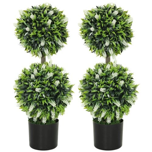 Wyld Haus Kelola Set Of 2 Artificial Lavender Flower Ball Trees In Pots H8 70cm White