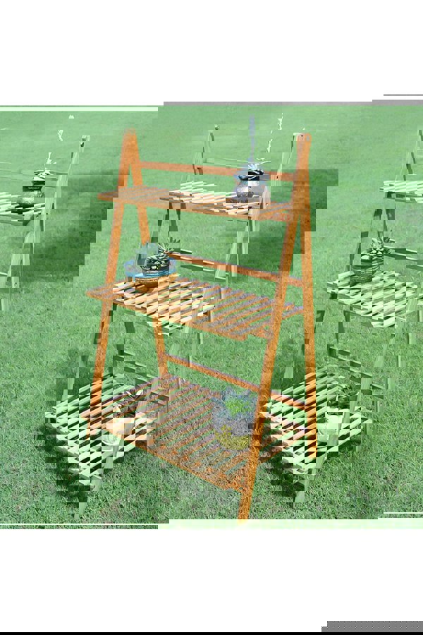 Living and Home 3-Tier Foldable Wooden Ladder Shelf Natural