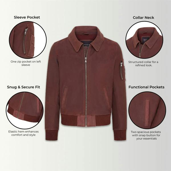 Infinity Leather Mens A2 Cowhide Leather Bomber Jacket-Eura
