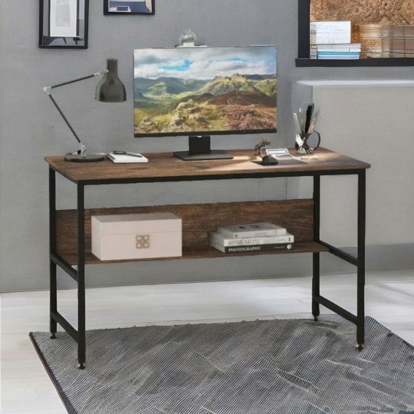 Rafaelo Mobilia Industrial Rustic 2 Tier Computer Desk