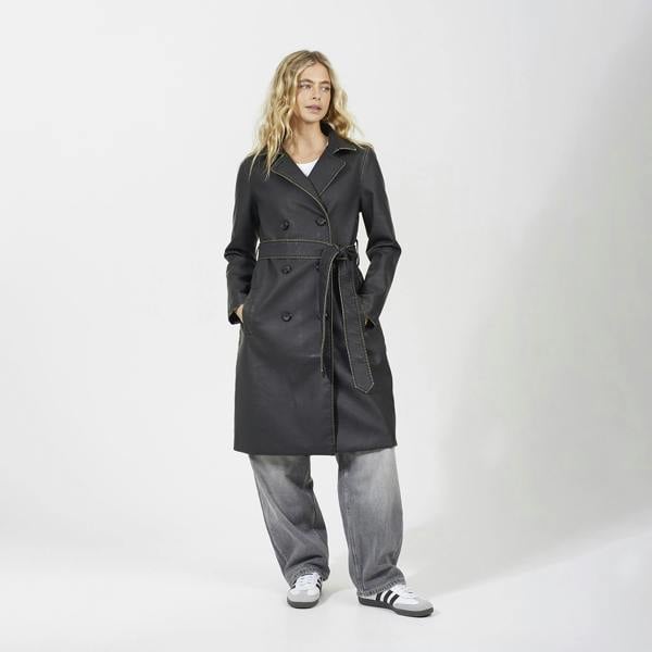 Brave Soul Brown Oversized PU Double Breasted Mac - Brown Image 1