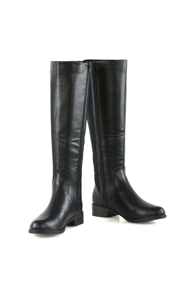 XY LONDON Knee High Flat Low Heel Long Boots With Stretchy Calf