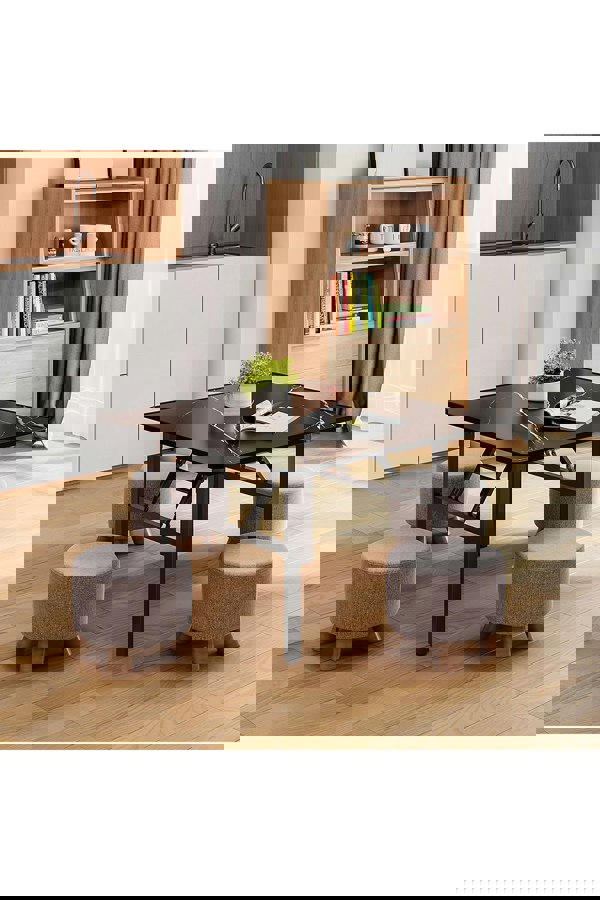 Living and Home 80cm Square Foldable Coffee Table with Marble Effect Top Low Dining Table