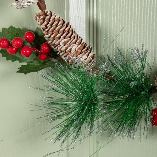 Samuel Alexander 40cm Hanging Christmas Wreath with Red Berries and Pinecones