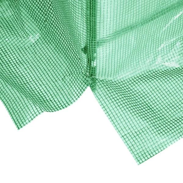 Green mesh fabric panel with stitched edge and corner overlap