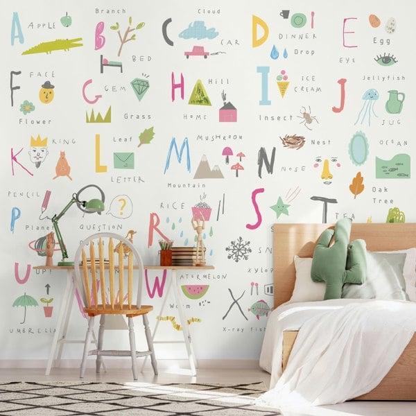 Origin Murals Childrens Alphabet Illustrations Wall Mural - Multi