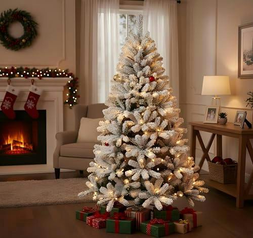 4ft-7ft Pre-Lit Yukon Snow Pine Artificial Christmas Tree with Warm White LEDs and PVC Tips image 8