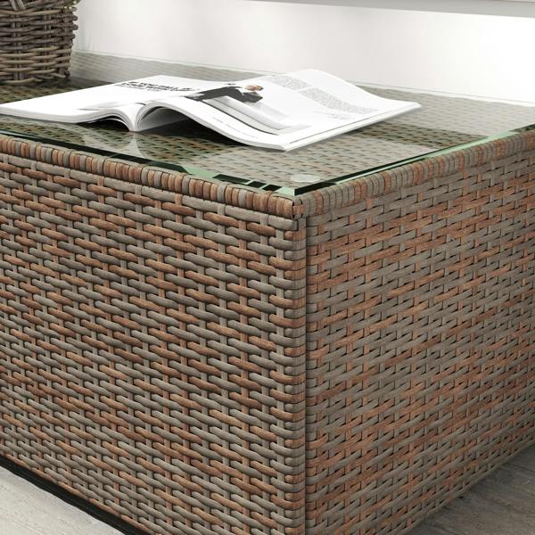 Wyld Haus Pata Rattan Brown Rattan Outdoor Coffee Table Glass Top