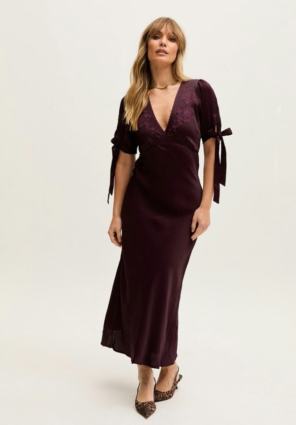 Princess Bias Cut Embroidered Maxi Dress In Purple - image 2