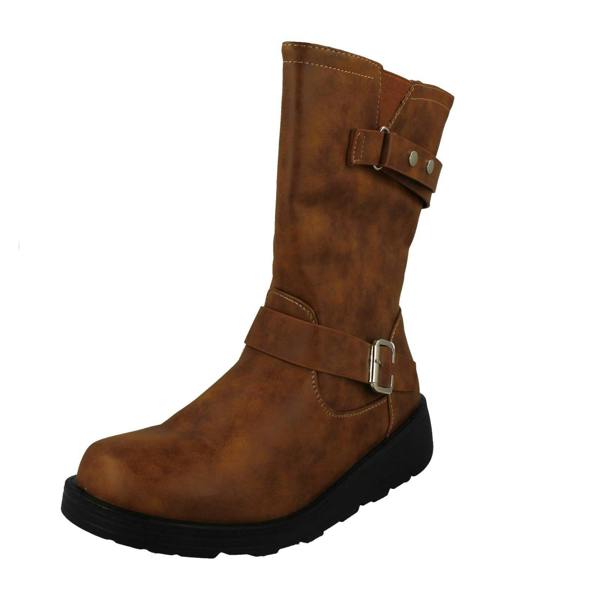 Spot On Ladies Spot On Buckle Detailed Wide Fit Mid-Calf  Boots F51200