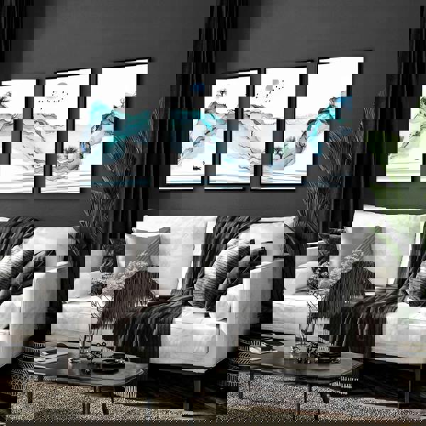 Art print set of 3 | Teal Japanese wall art print for living room