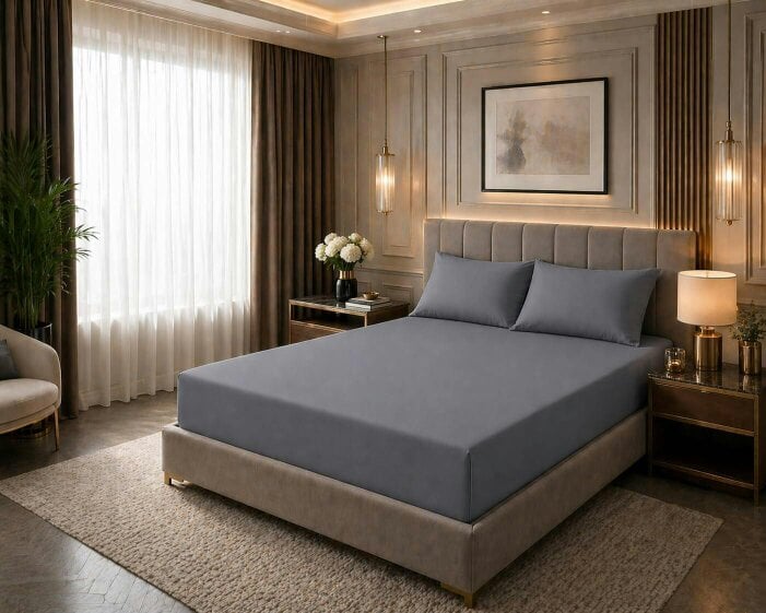 Night Zone 180 Thread Count Percale Fitted Sheet 25cm Deep – Polycotton Easy Care Bed Sheet - Grey