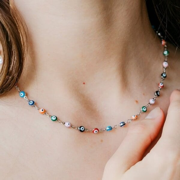 The Colourful Aura Multicolour Adjustable Evil Eye Turkish Boho Devil Eye Protection Necklace