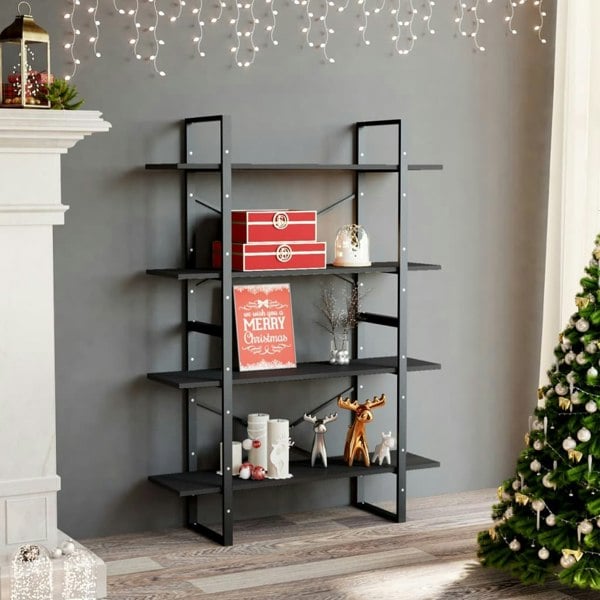 Berkfield 4-Tier Book Cabinet Grey 100x30x140 cm Engineered Wood