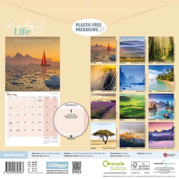 Mindful Life Calendar 2027, Wall Calendars, Month To View, Lifestyle, Gift