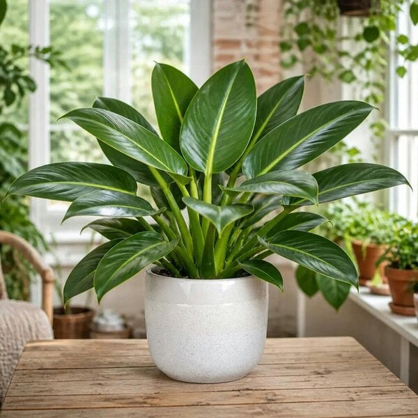 Philodendron Imperial Green – Large Glossy Green Foliage Tropical Evergreen Indoor Houseplant - White Stoneware Pot