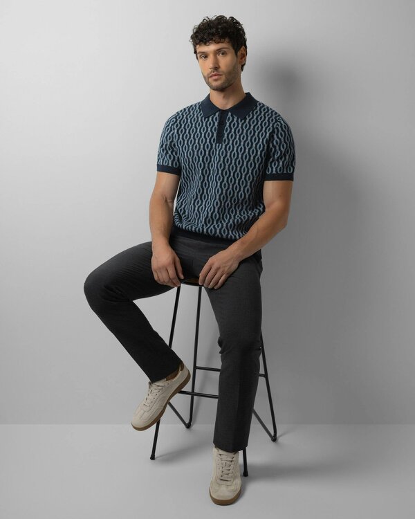 Steel & Jelly Kew - Geometric Diamond Jacquard Knitted Polo Shirt