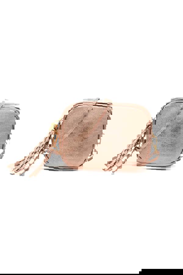 Pluspup Metallic Crossbody Bag with Zipper Closure and Tassel Detail
