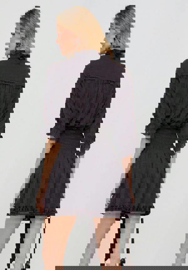 Raffya Julie Ruffle Neck Embroidered Shirt In Dark Grey