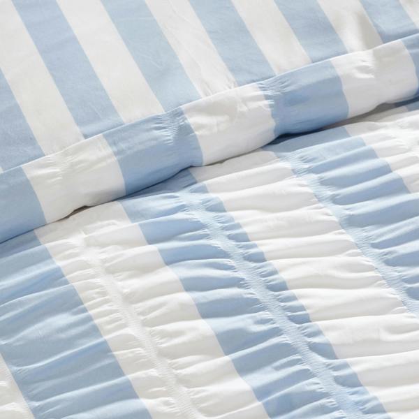 Catherine Lansfield Seersucker Frill Stripe Duvet Cover Set Blue