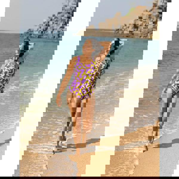 Zoggs Tropical Bliss Thermal Lined Scoopback Swimsuit - Purple/Lime