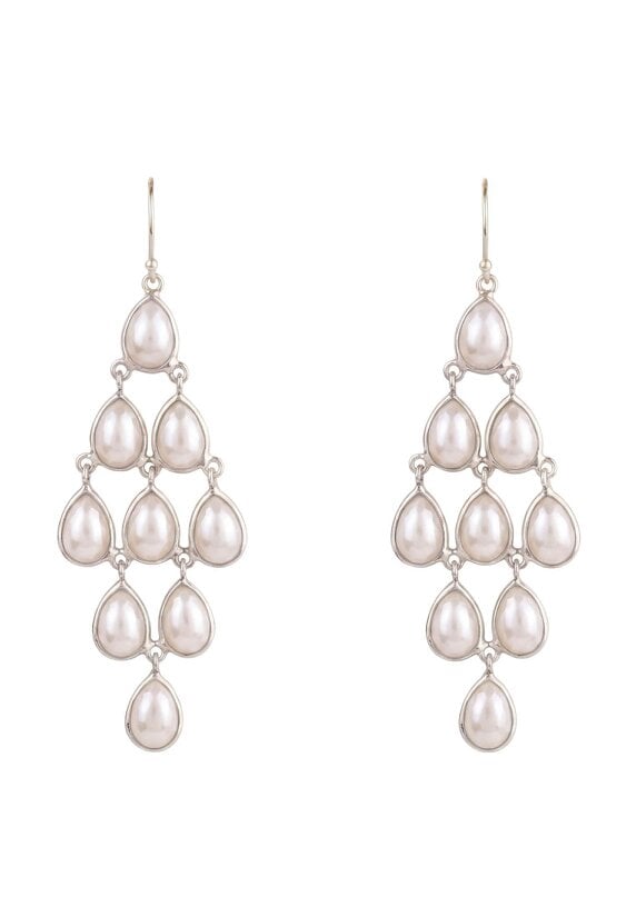 Latelita Erviola Gemstone Cascade Earrings Silver Pearl
