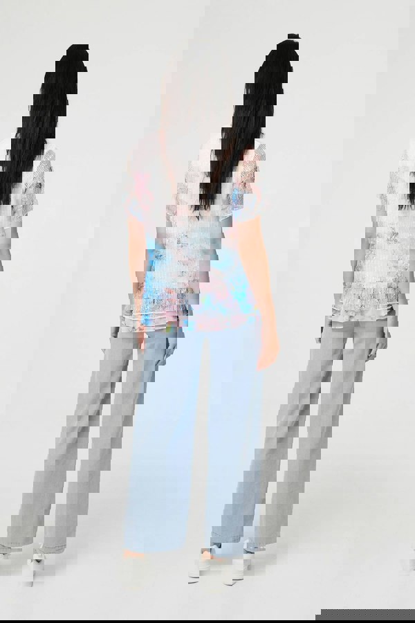 Pink | Butterfly Print Mesh Layered Top
