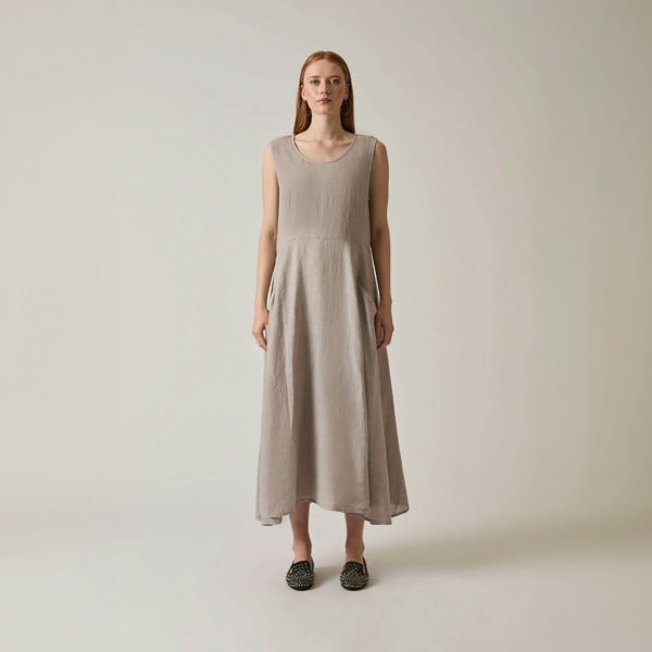 James Lakeland Linen Taupe Midi Dress
