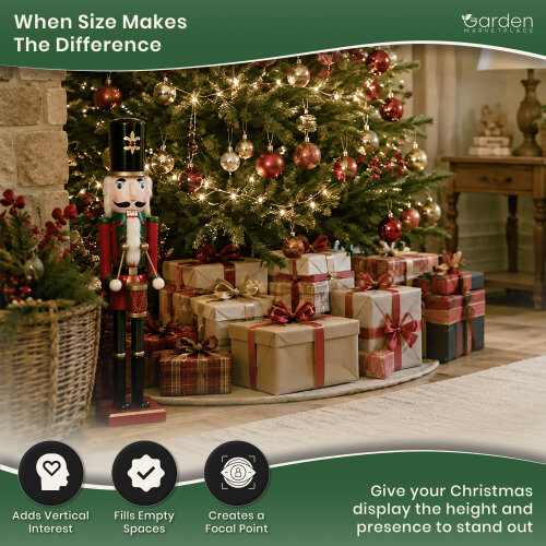Large 70cm Christmas Nutcracker Figure in Red Coat & Black Hat, Traditional Indoor Festive Decoration, Matching Style Available