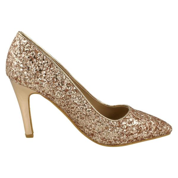 Anne Michelle Ladies Anne Michelle Pointed Toe Glittery Court Shoes
