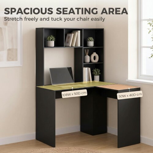 HOMCOM L Shaped Desk with 5 Storage Shelves Corner Computer Desk, Black
