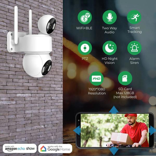 ENER-J Smart Wi-Fi Dual Lens Outdoor Dome IP Camera - White Housing, IP65