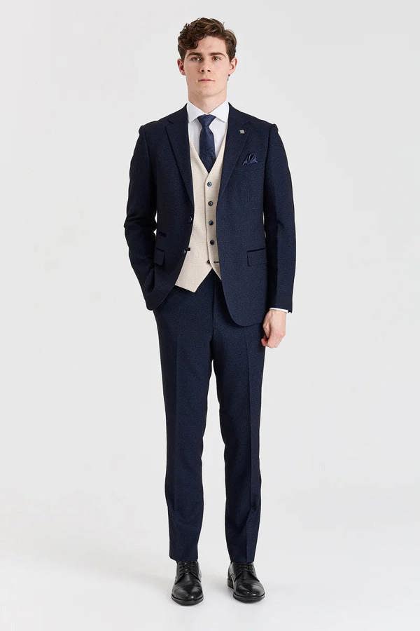 Paul Andrew Regent Navy Check Suit with Regent Cream Waistcoat